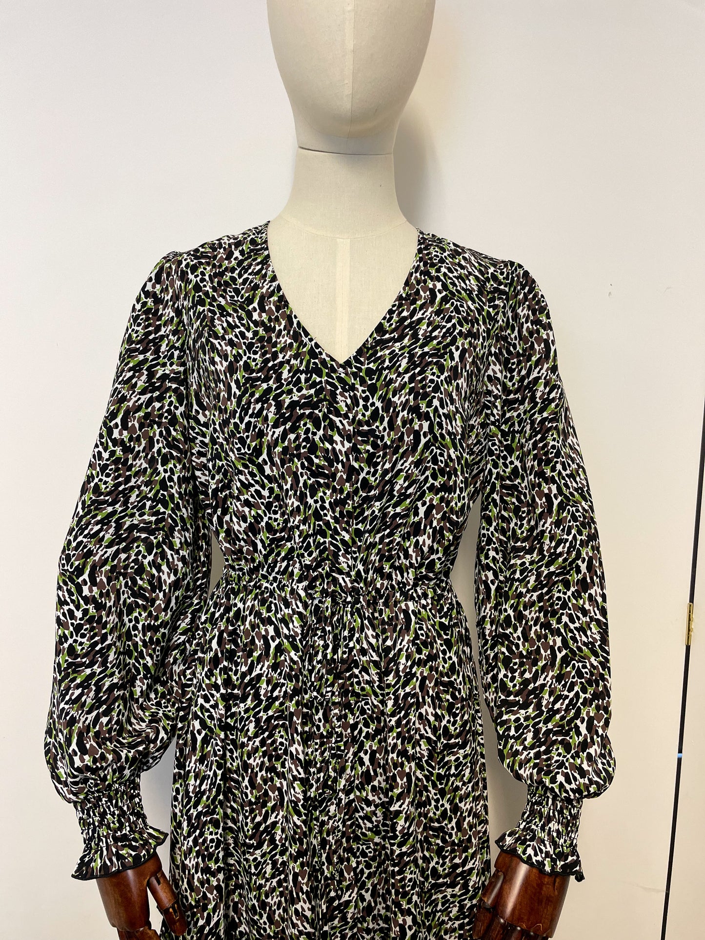 Brown and Green Printed Dress
