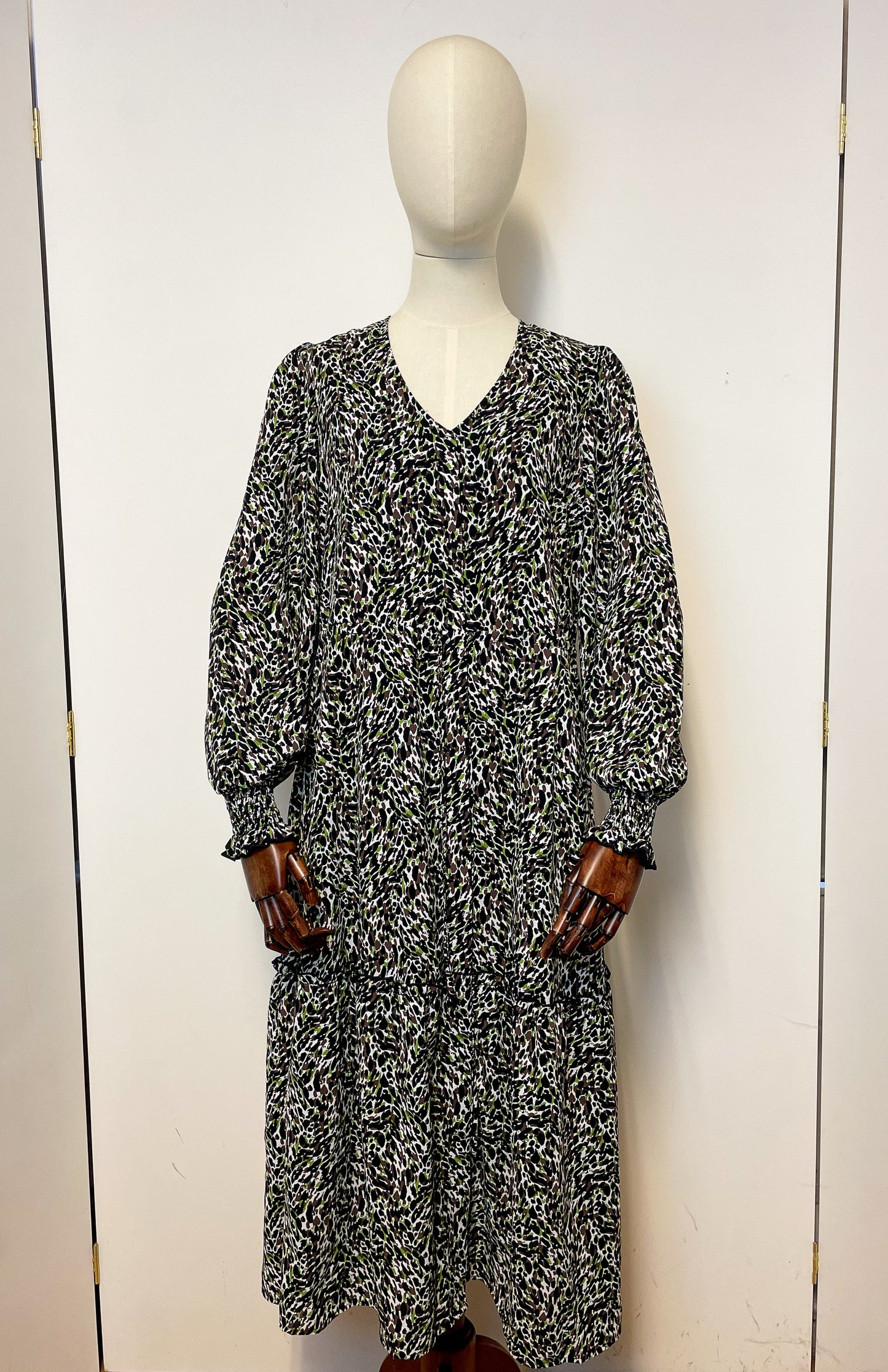 Brown and Green Printed Dress