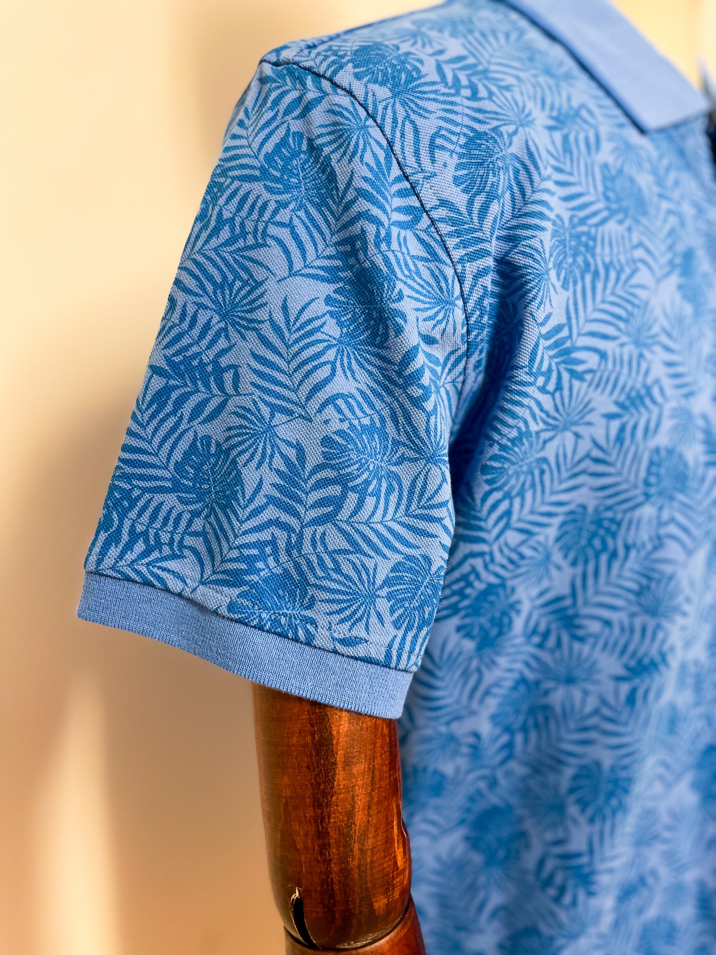 Blue Leaf Print Polo Shirt