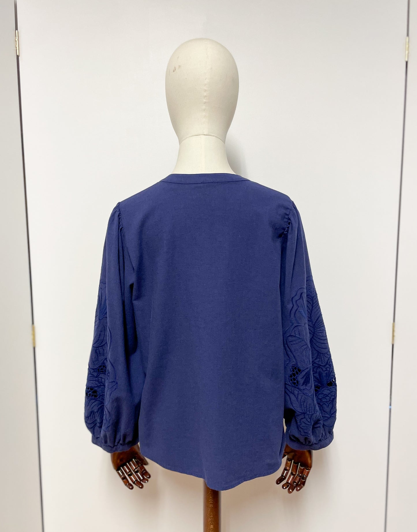 Navy Balloon Sleeve Blouse