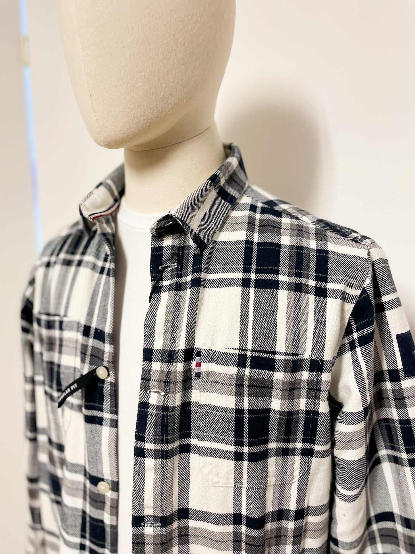 Navy and White Checked Shirt