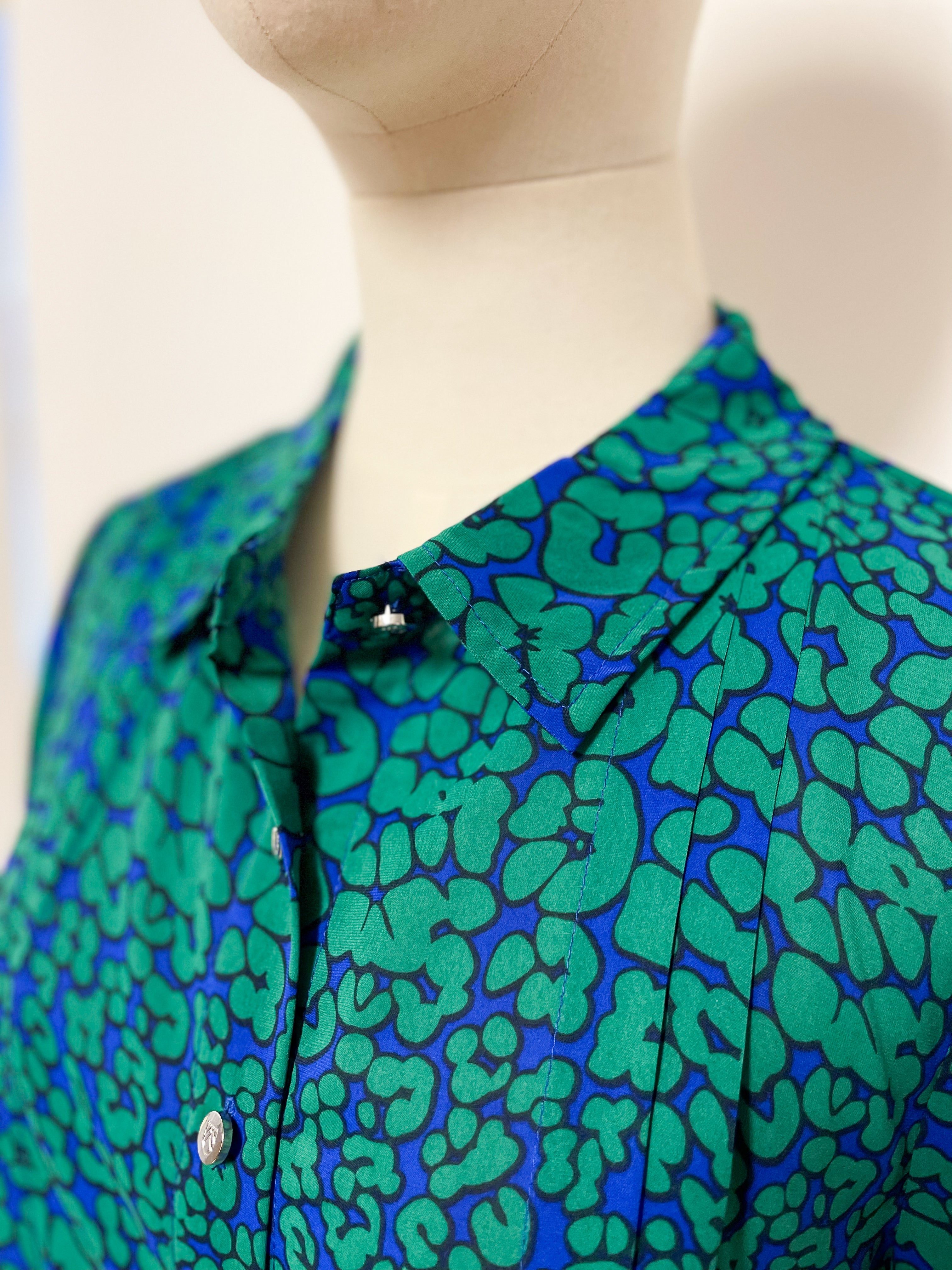 Green and Blue Pleated Blouse