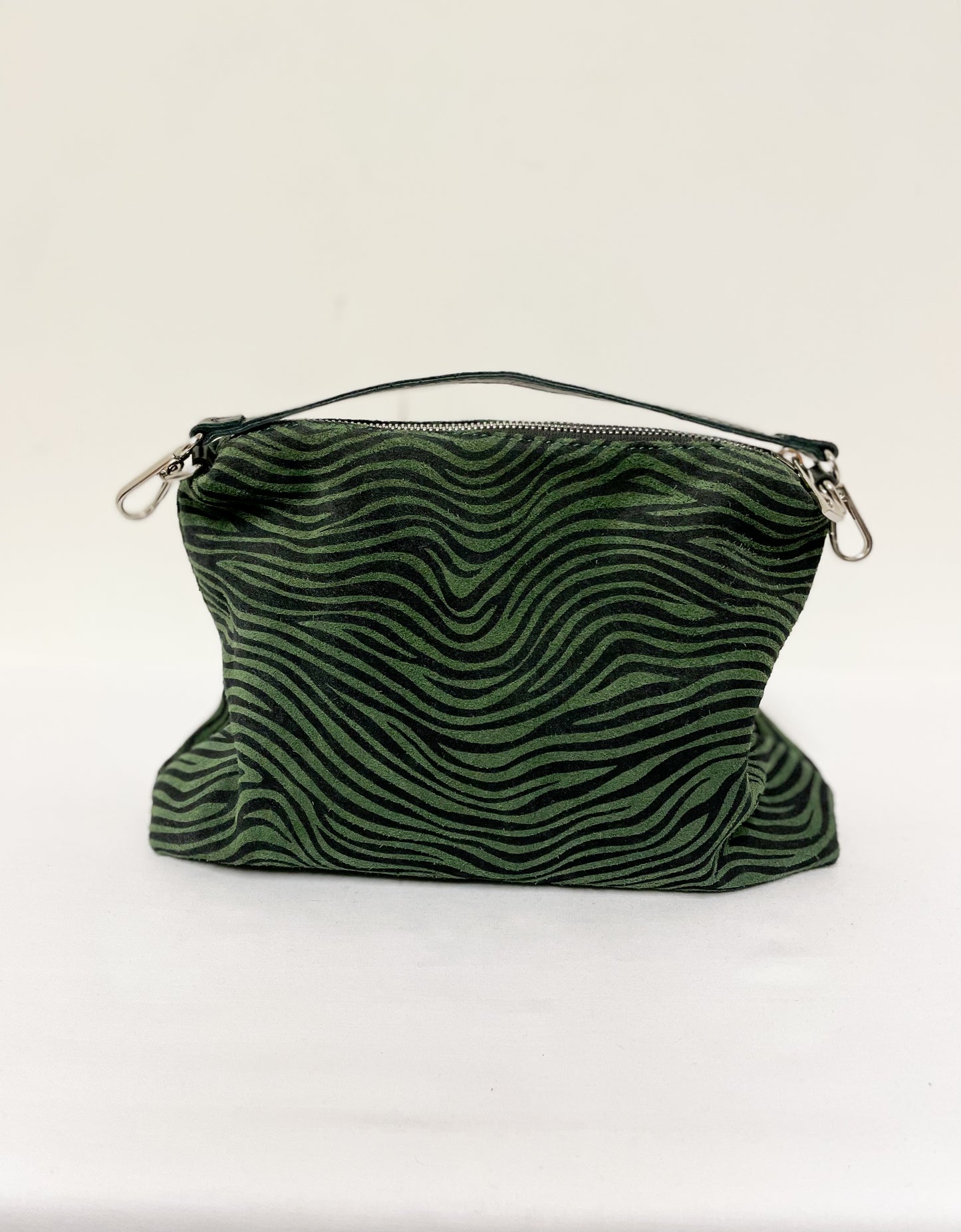 Green Leather Zebra Slouchy Shoulder Bag