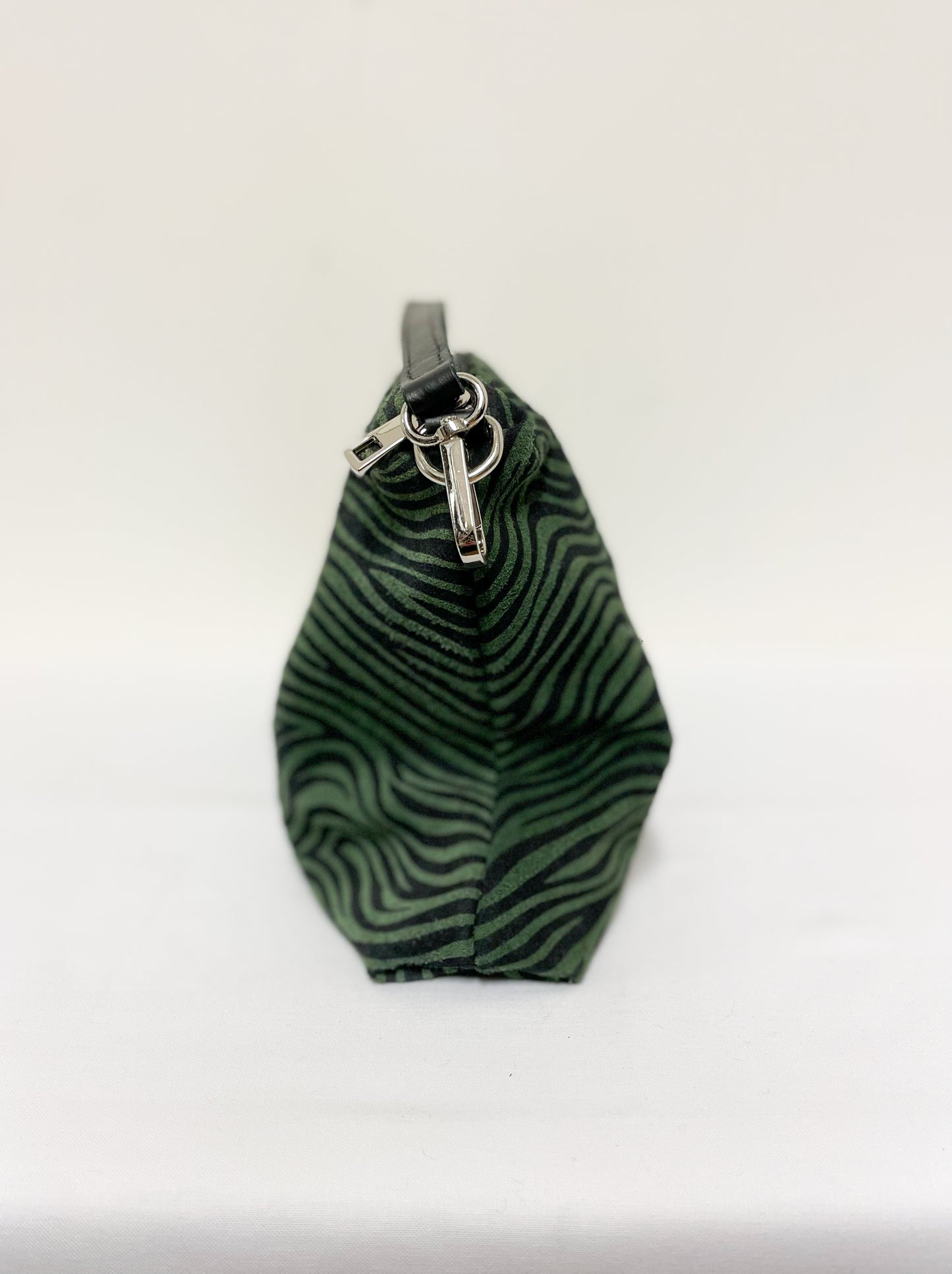 Green Leather Zebra Slouchy Shoulder Bag