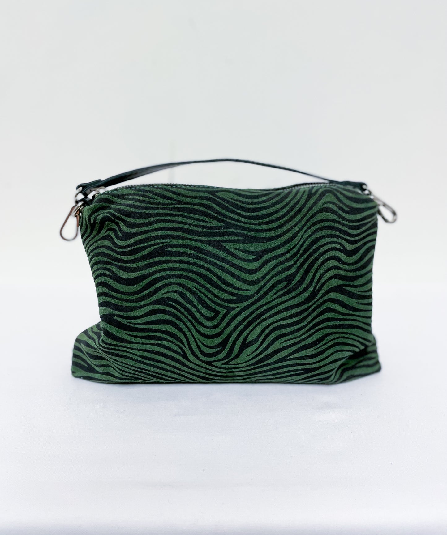 Green Leather Zebra Slouchy Shoulder Bag