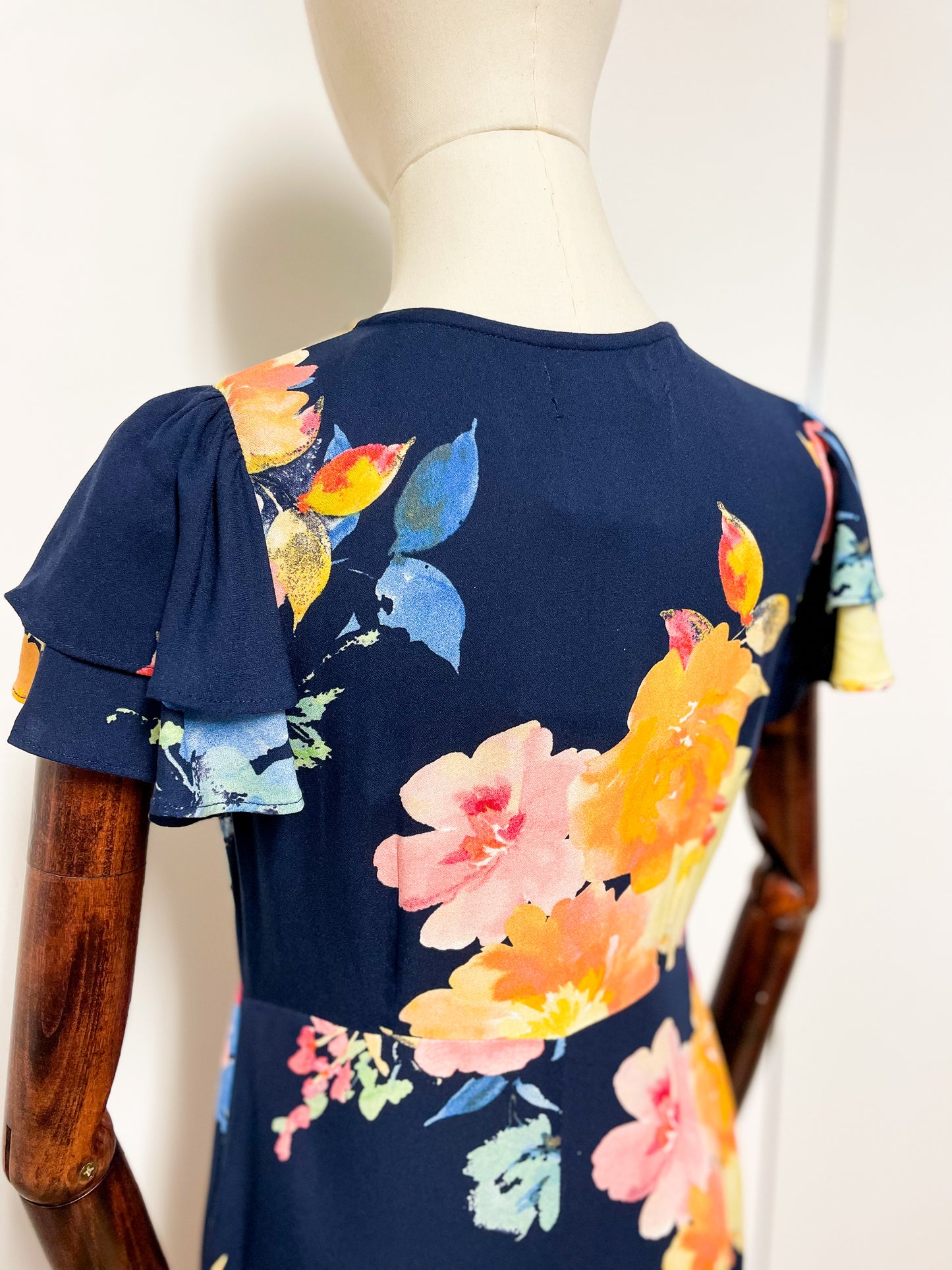 Navy Floral Button Through Tee Midi Dress