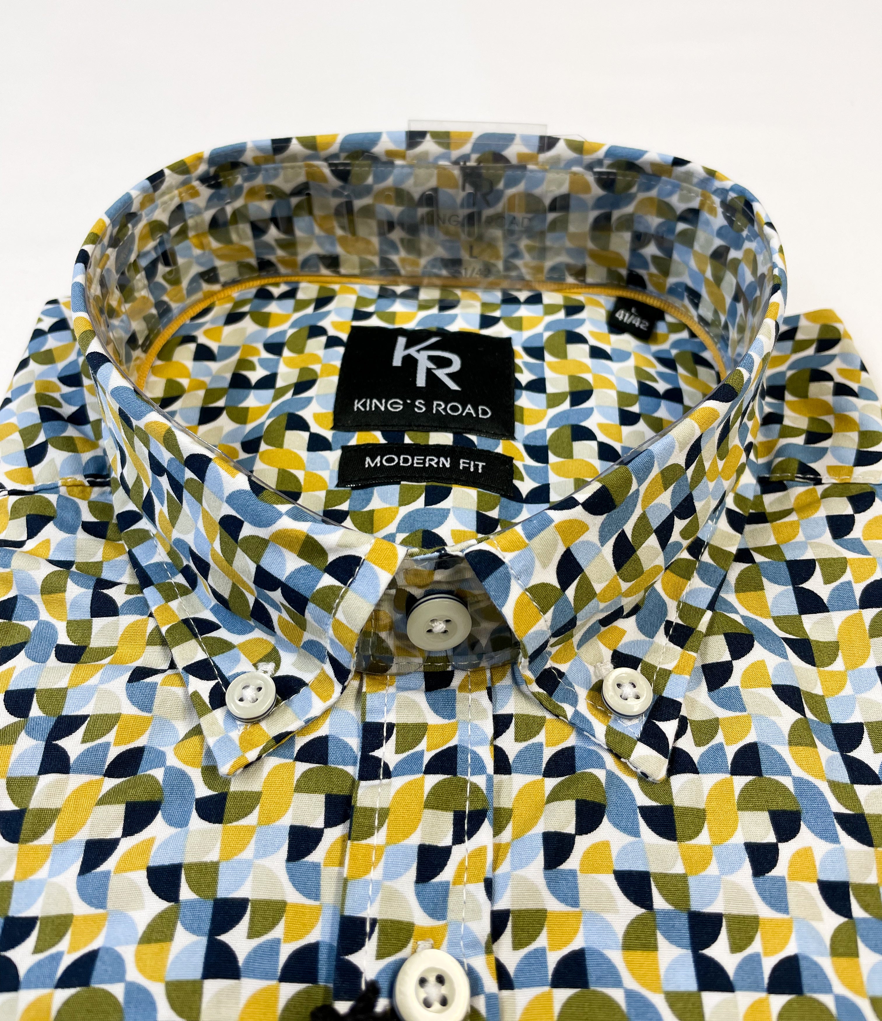 Blue and Gold Geometric Print Shirt