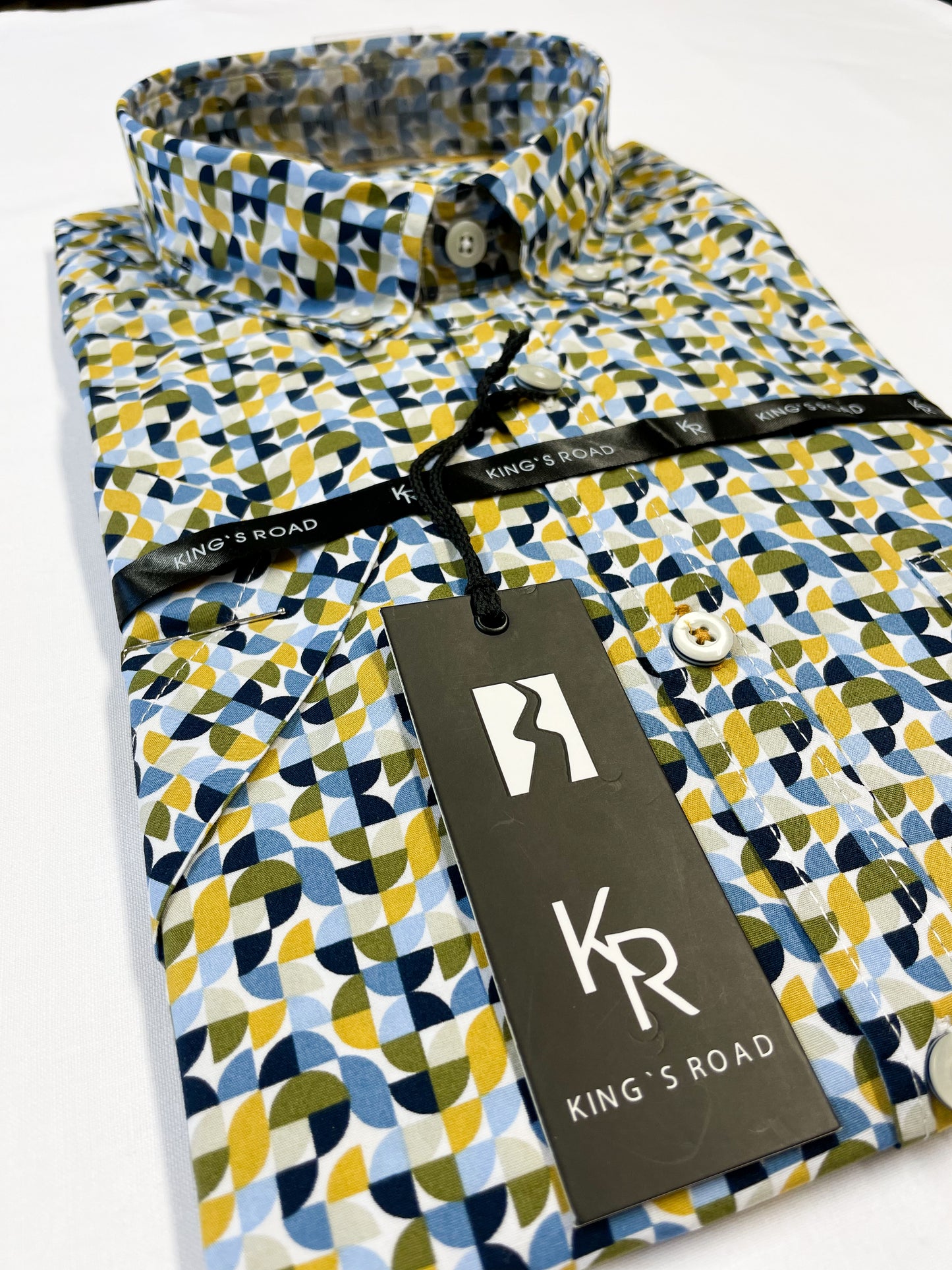 Blue and Gold Geometric Print Shirt