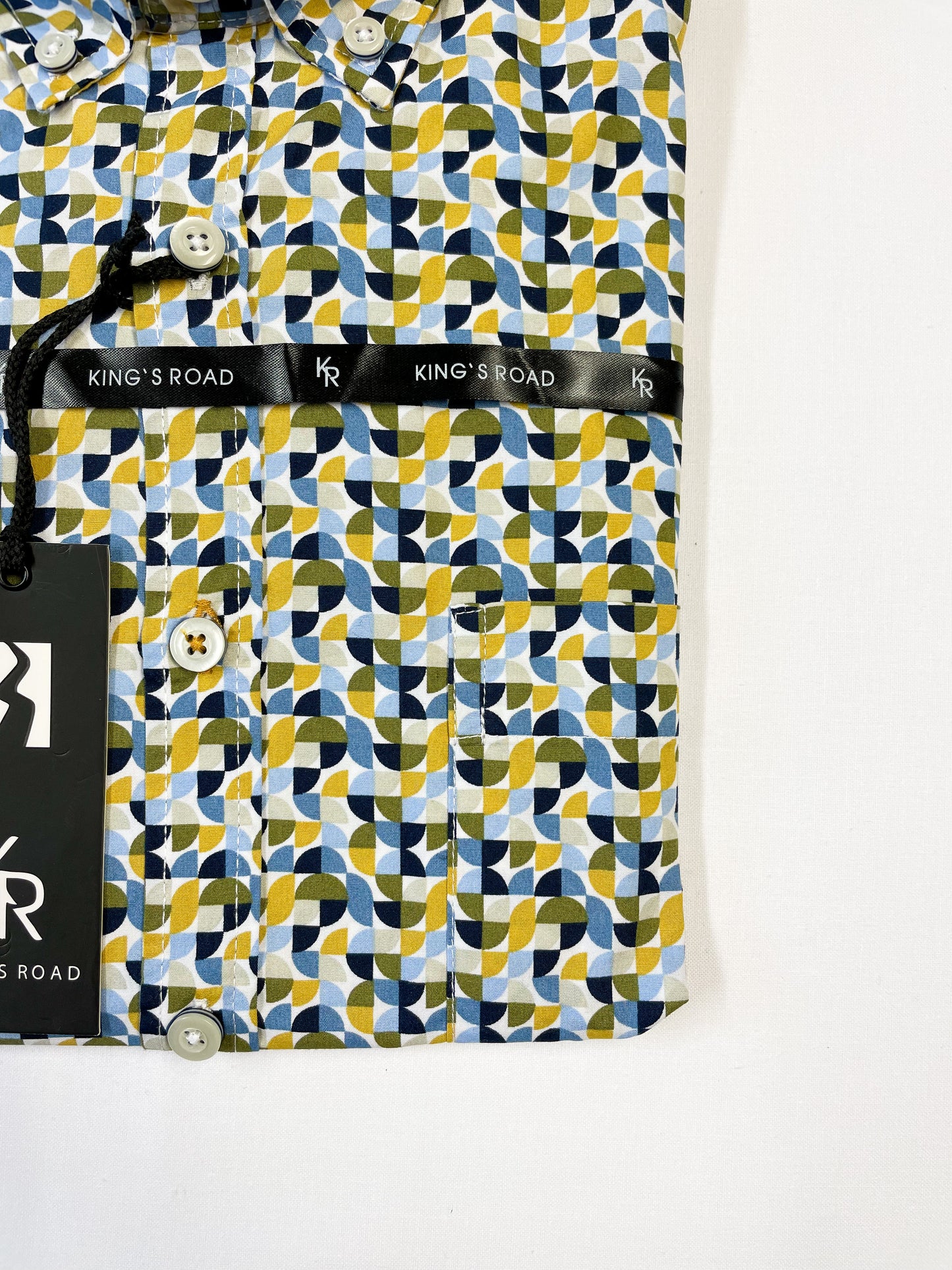 Blue and Gold Geometric Print Shirt