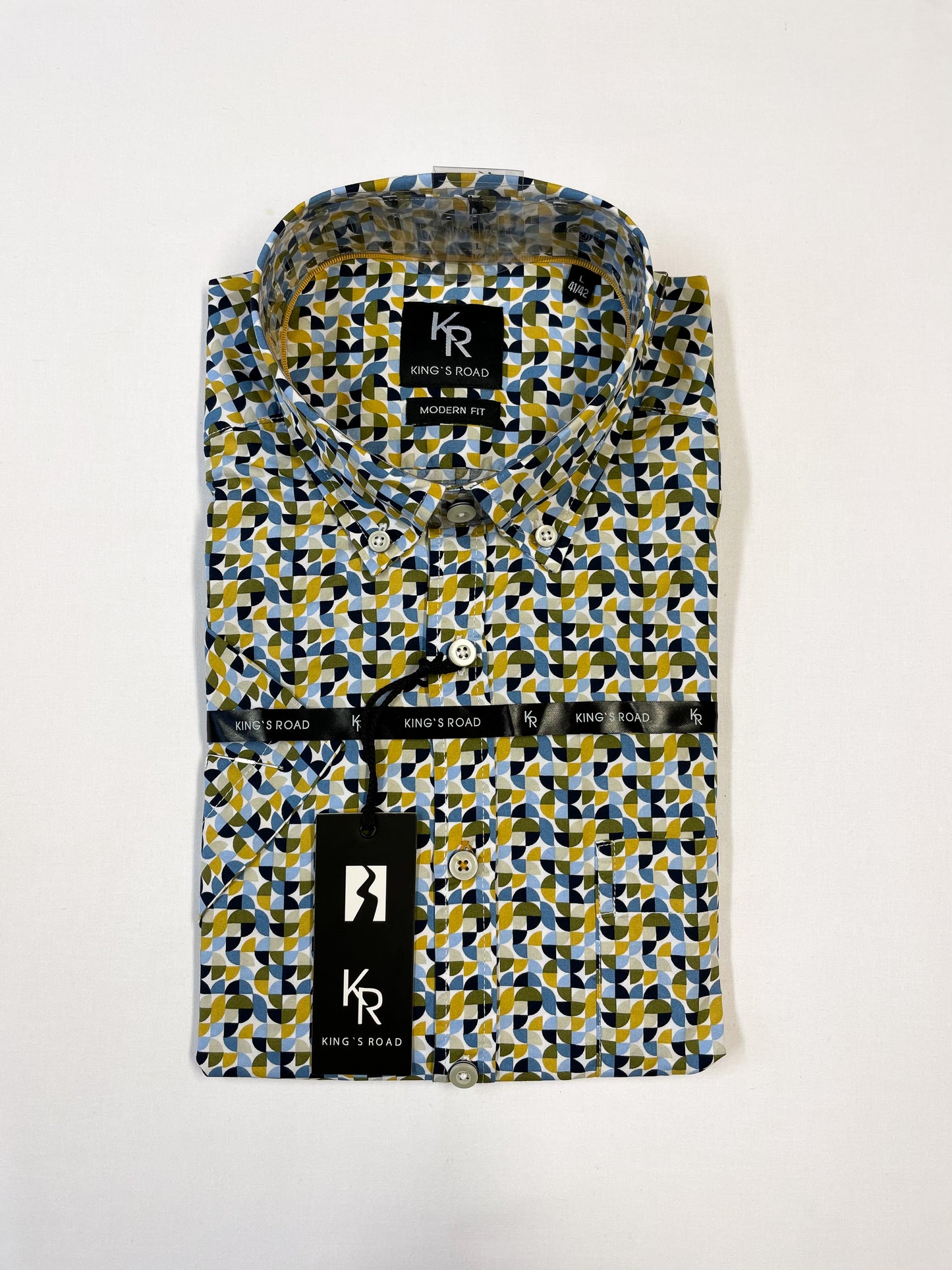 Blue and Gold Geometric Print Shirt
