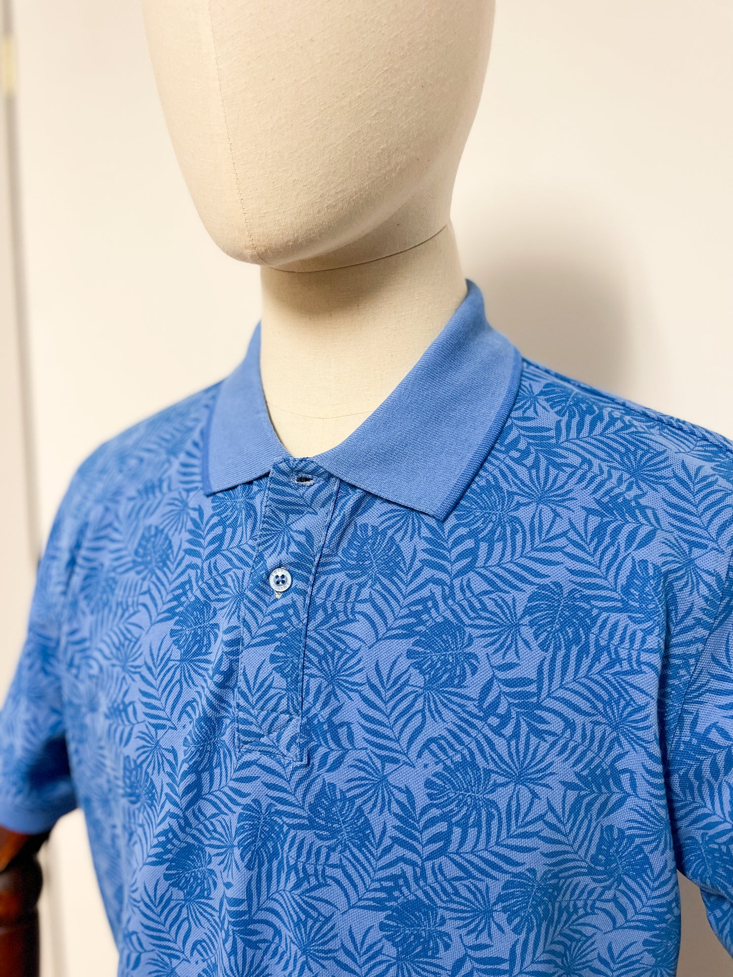 Blue Leaf Print Polo Shirt