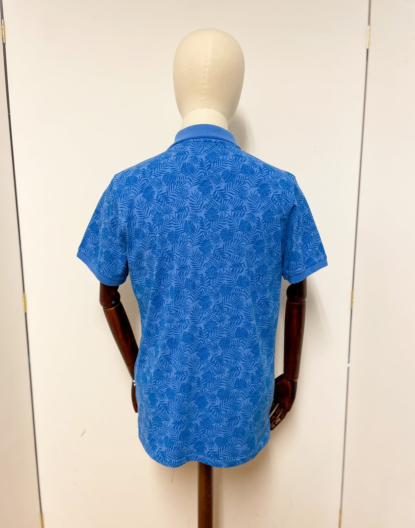 Blue Leaf Print Polo Shirt