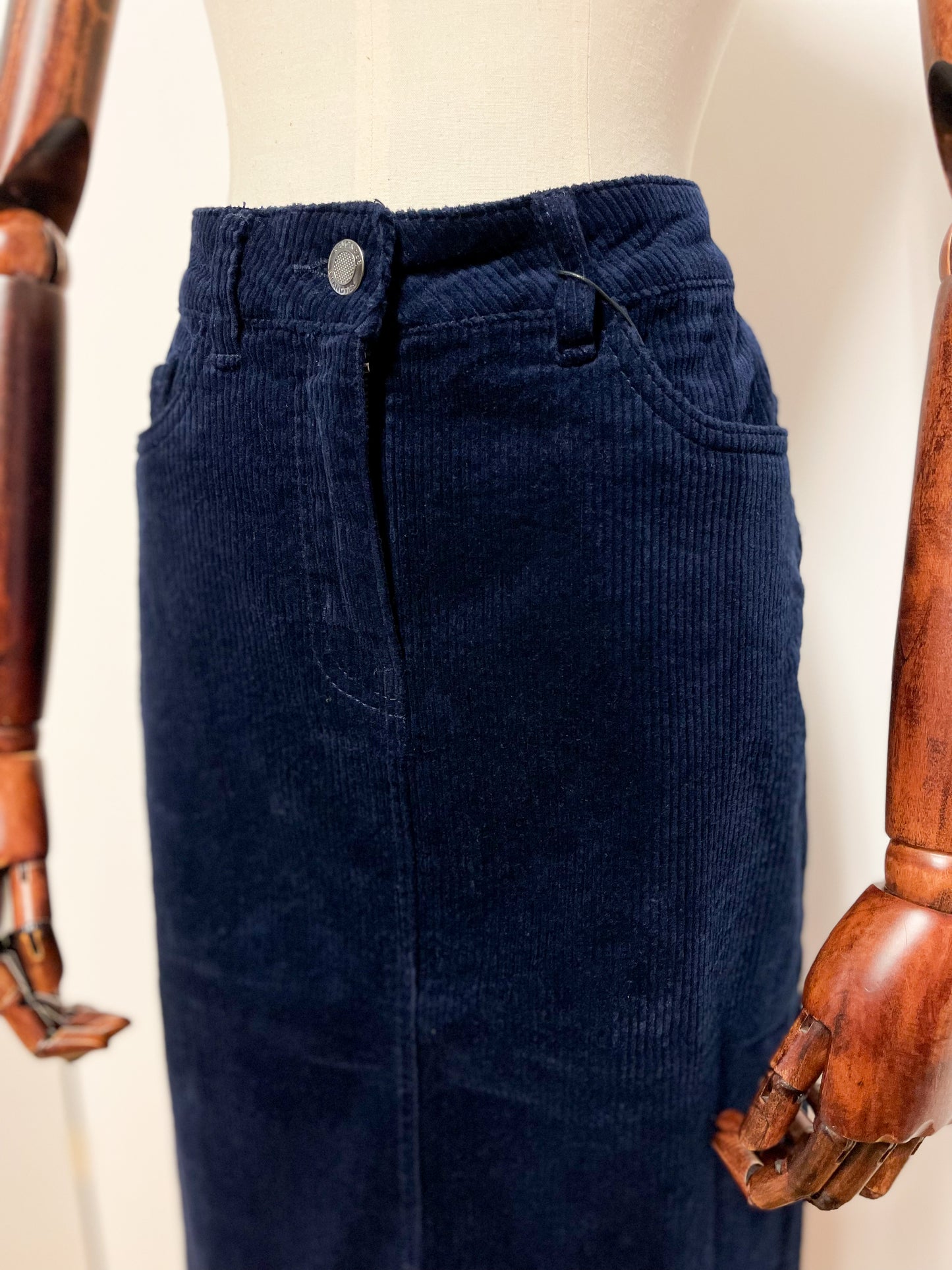 Navy Chunky Corduroy Midi Skirt