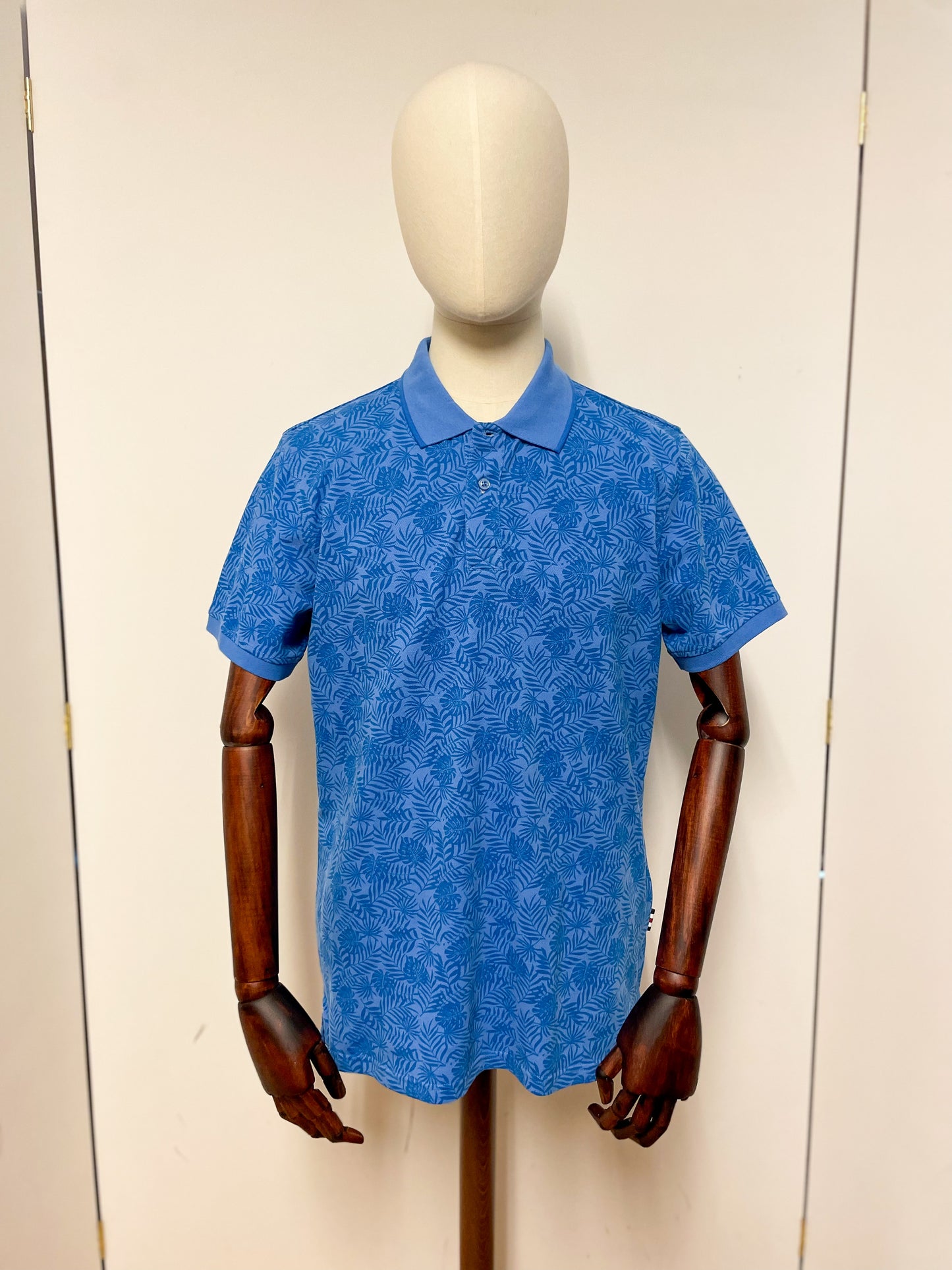 Blue Leaf Print Polo Shirt