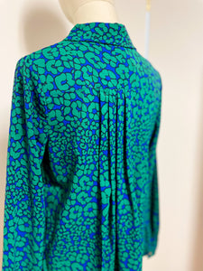Green and Blue Pleated Blouse