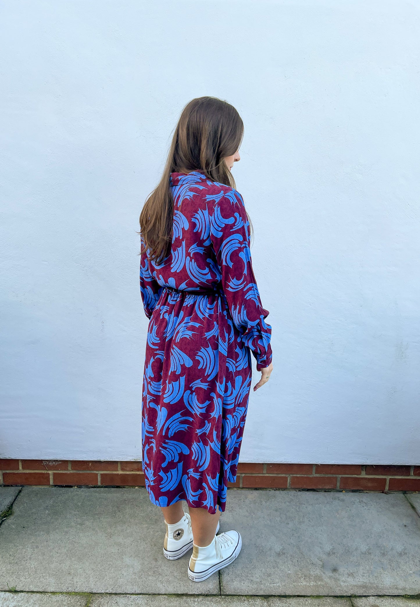 Blue and Wine Tie Waist Dress