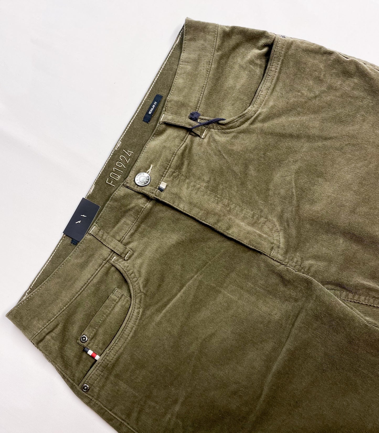 Olive Needle Cord Stretchy Trousers