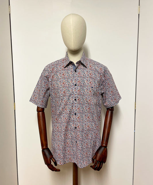 Multi Coloured Leaf Print Short Sleeve Shirt