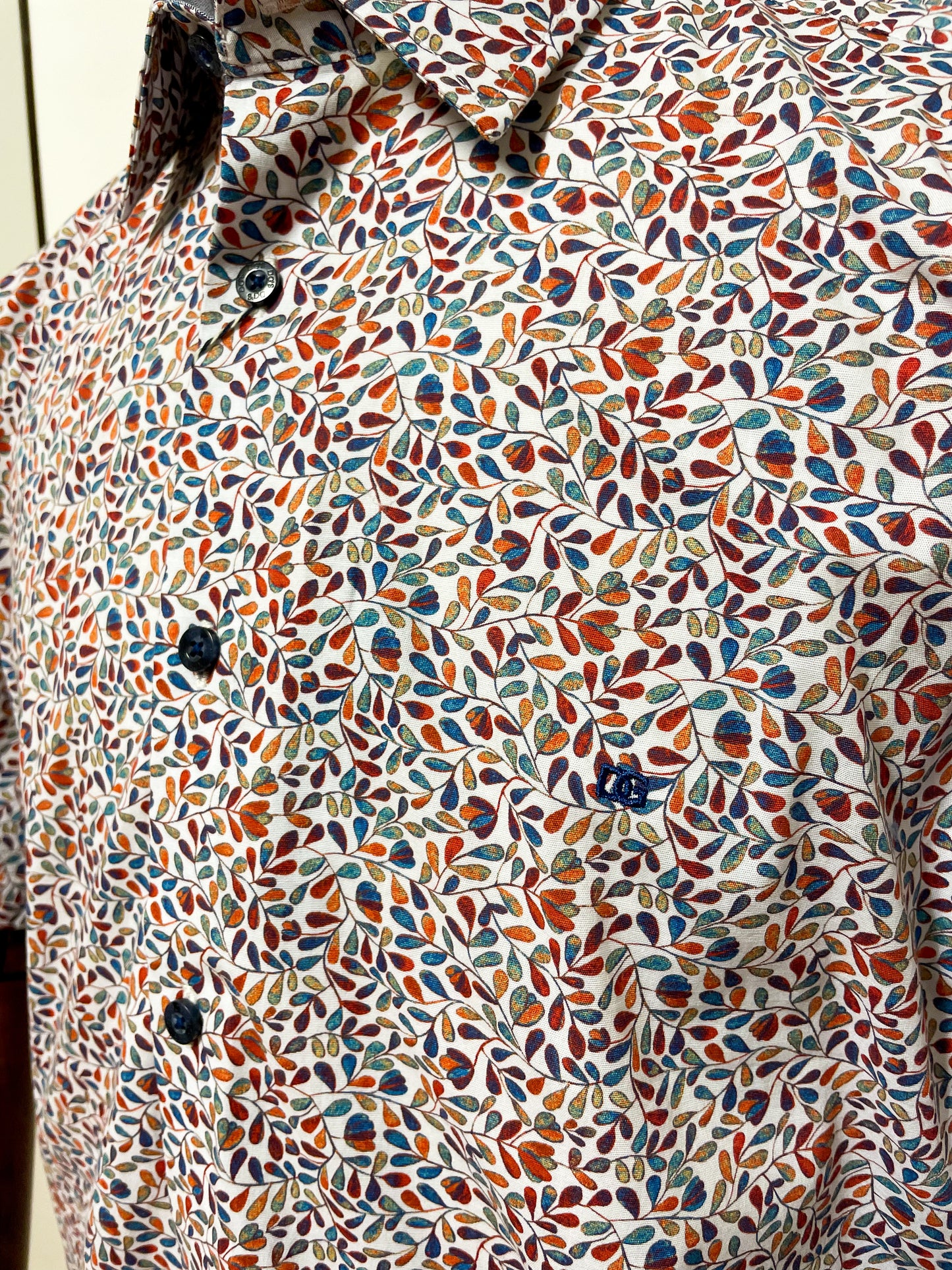Multi Coloured Leaf Print Short Sleeve Shirt