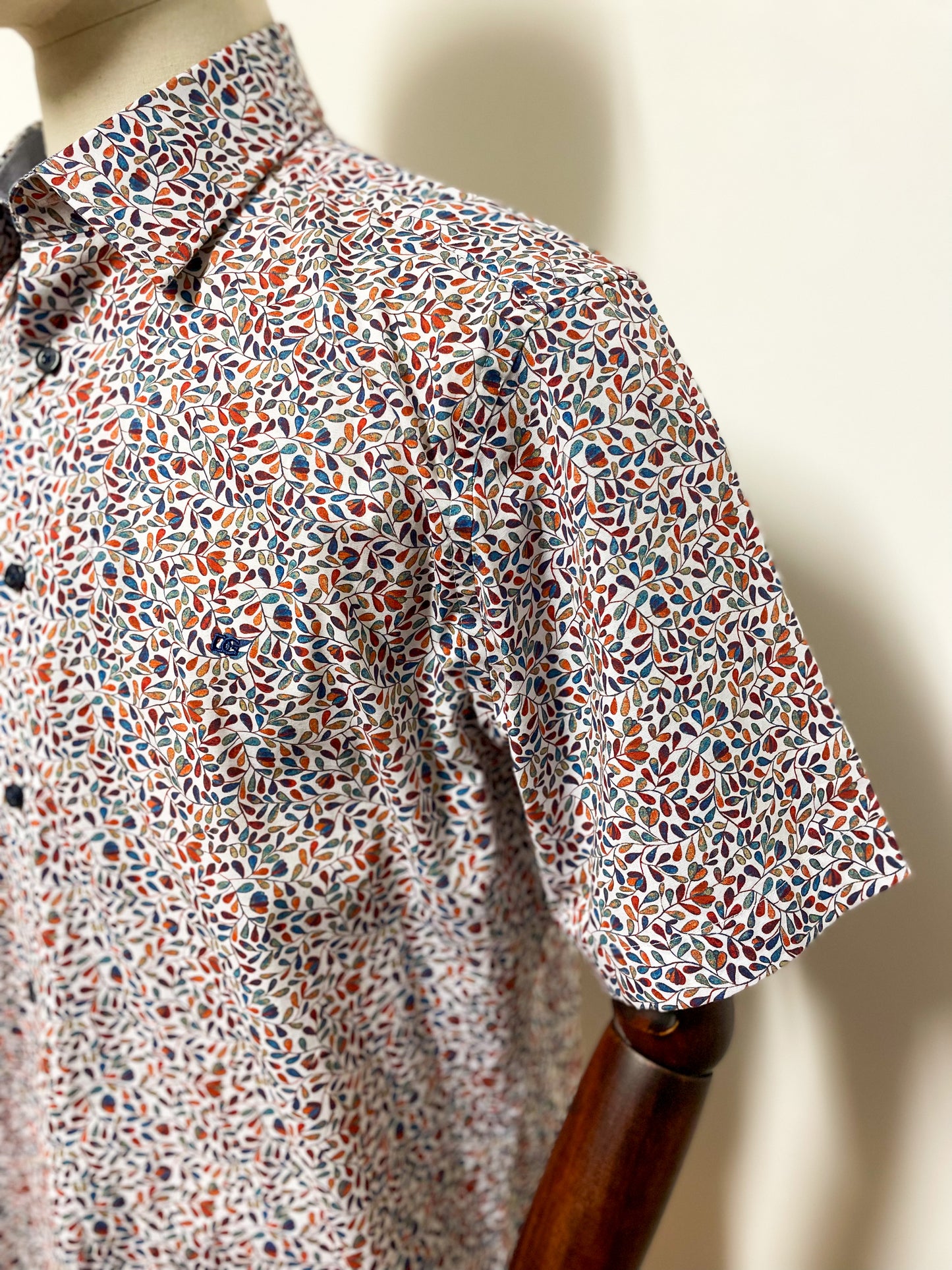 Multi Coloured Leaf Print Short Sleeve Shirt