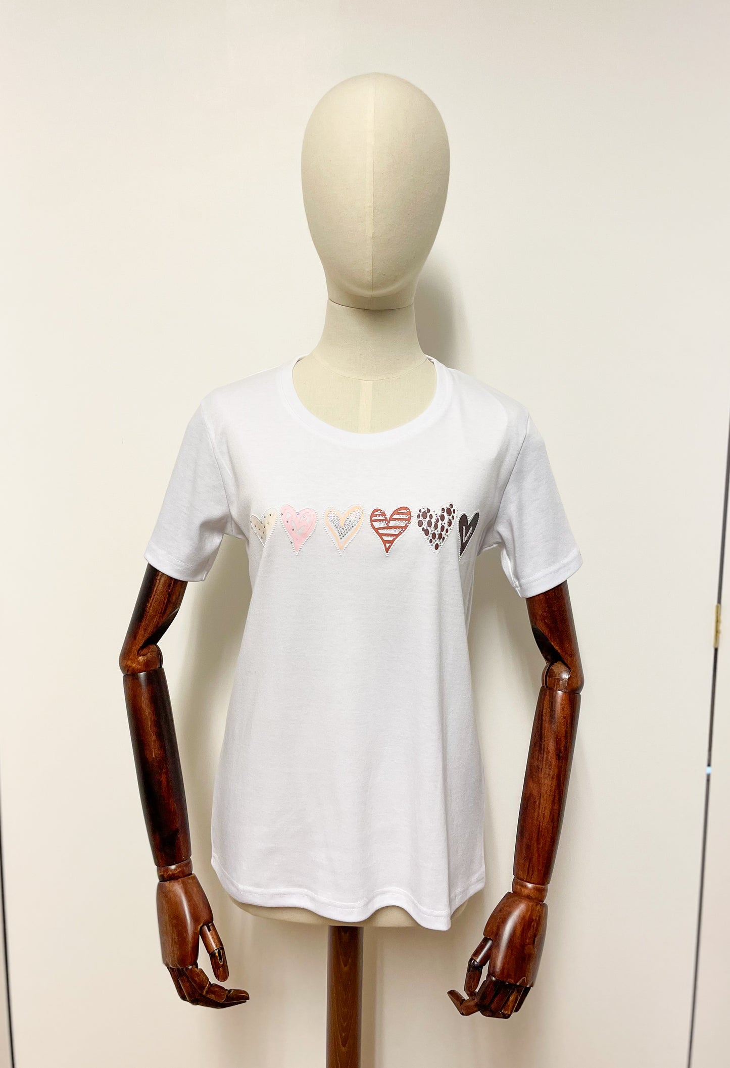 White Short Sleeve T-Shirt with Hearts