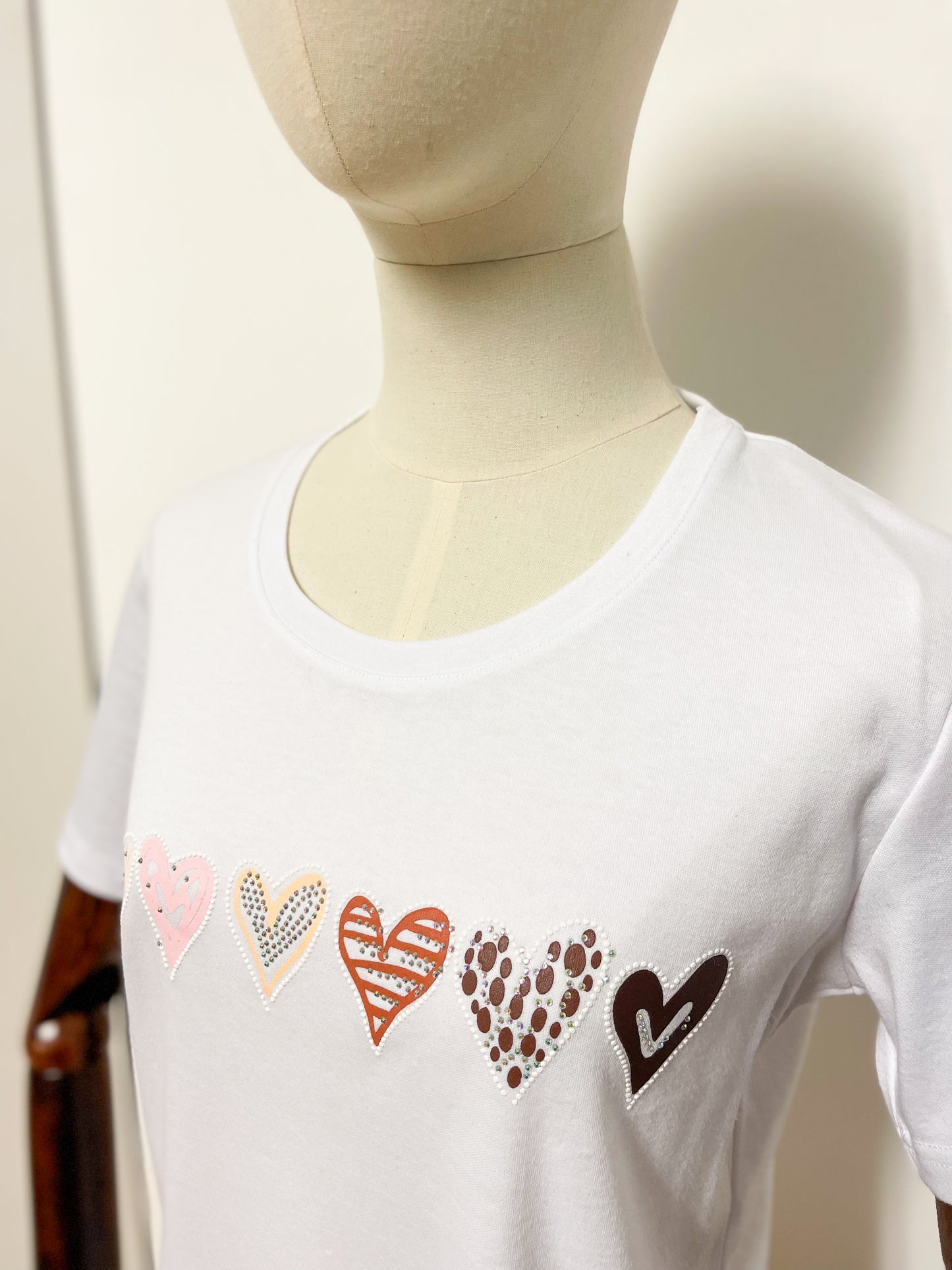 White Short Sleeve T-Shirt with Hearts