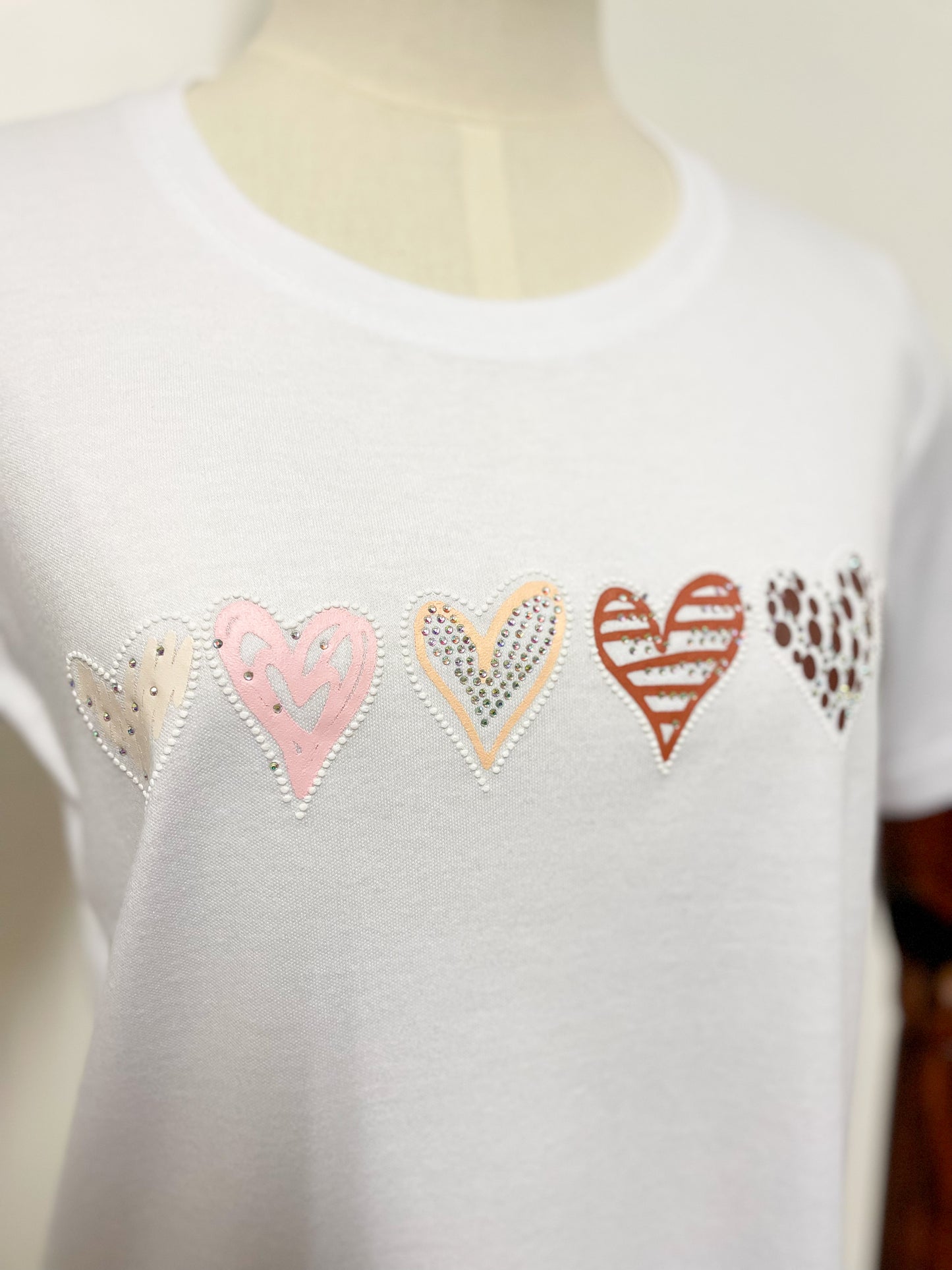 White Short Sleeve T-Shirt with Hearts