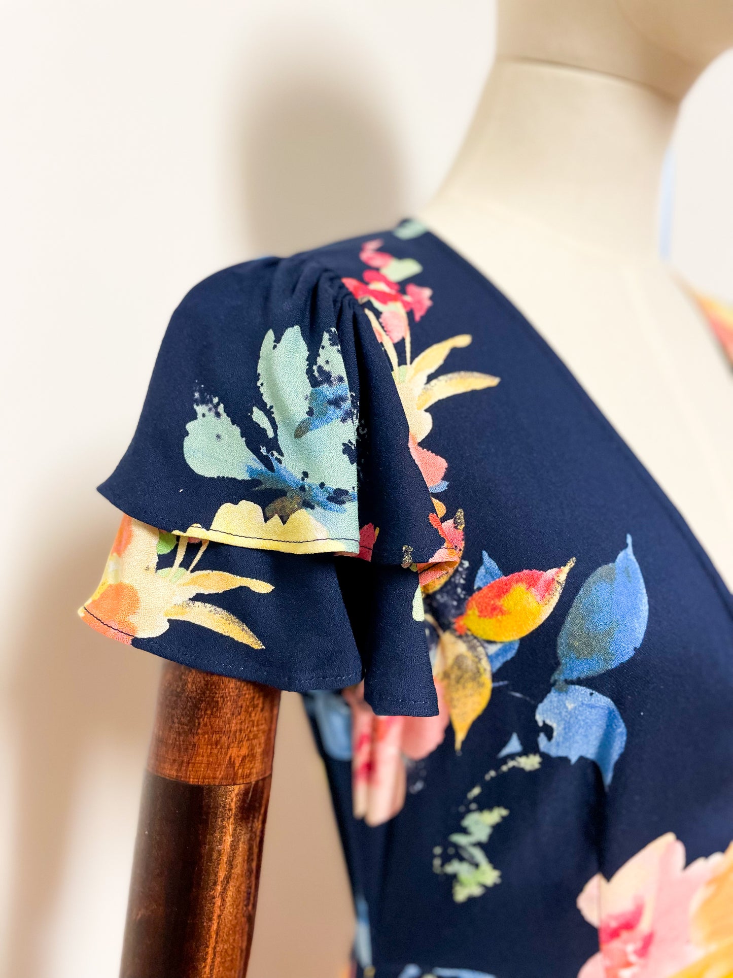 Navy Floral Button Through Tee Midi Dress
