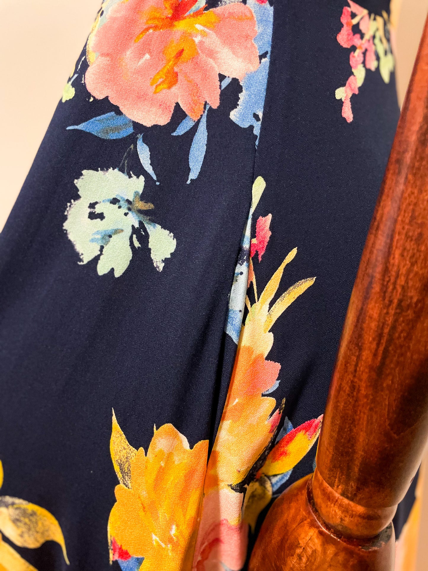 Navy Floral Button Through Tee Midi Dress
