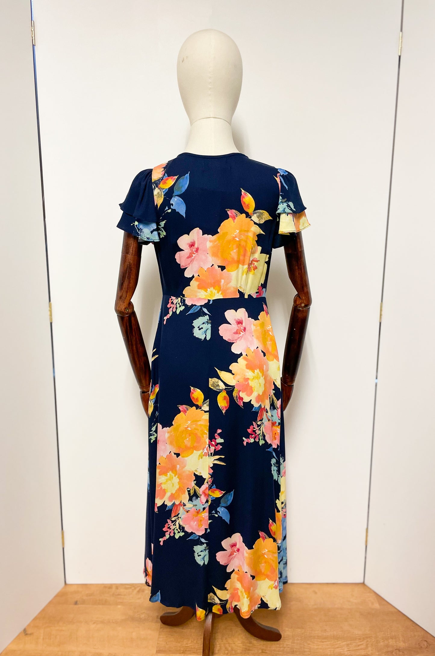 Navy Floral Button Through Tee Midi Dress