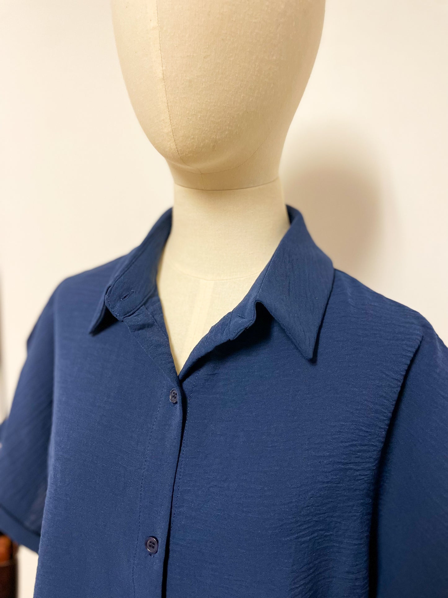 Navy Cropped Short Sleeved Blouse