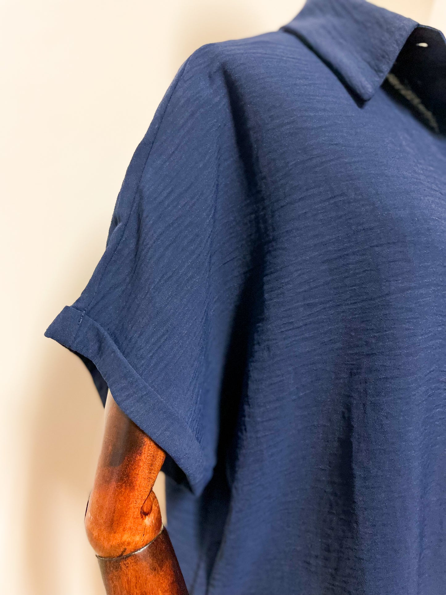 Navy Cropped Short Sleeved Blouse