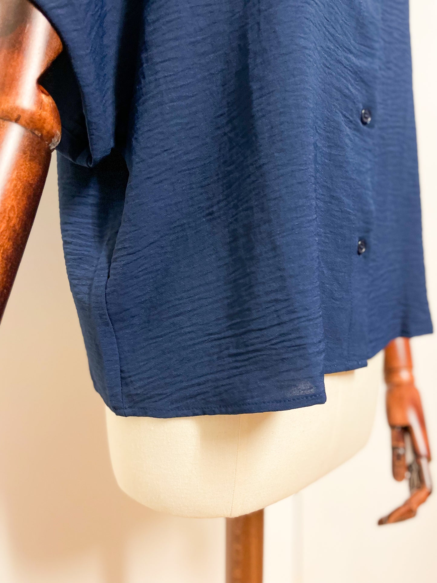 Navy Cropped Short Sleeved Blouse
