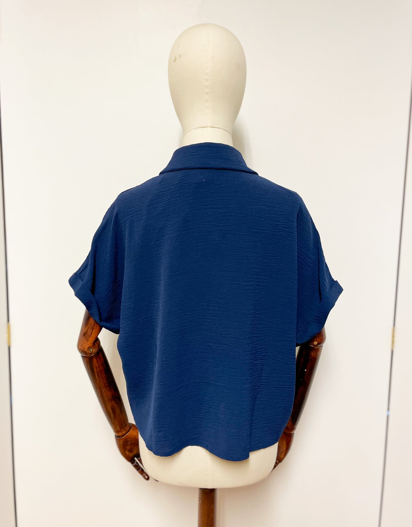 Navy Cropped Short Sleeved Blouse