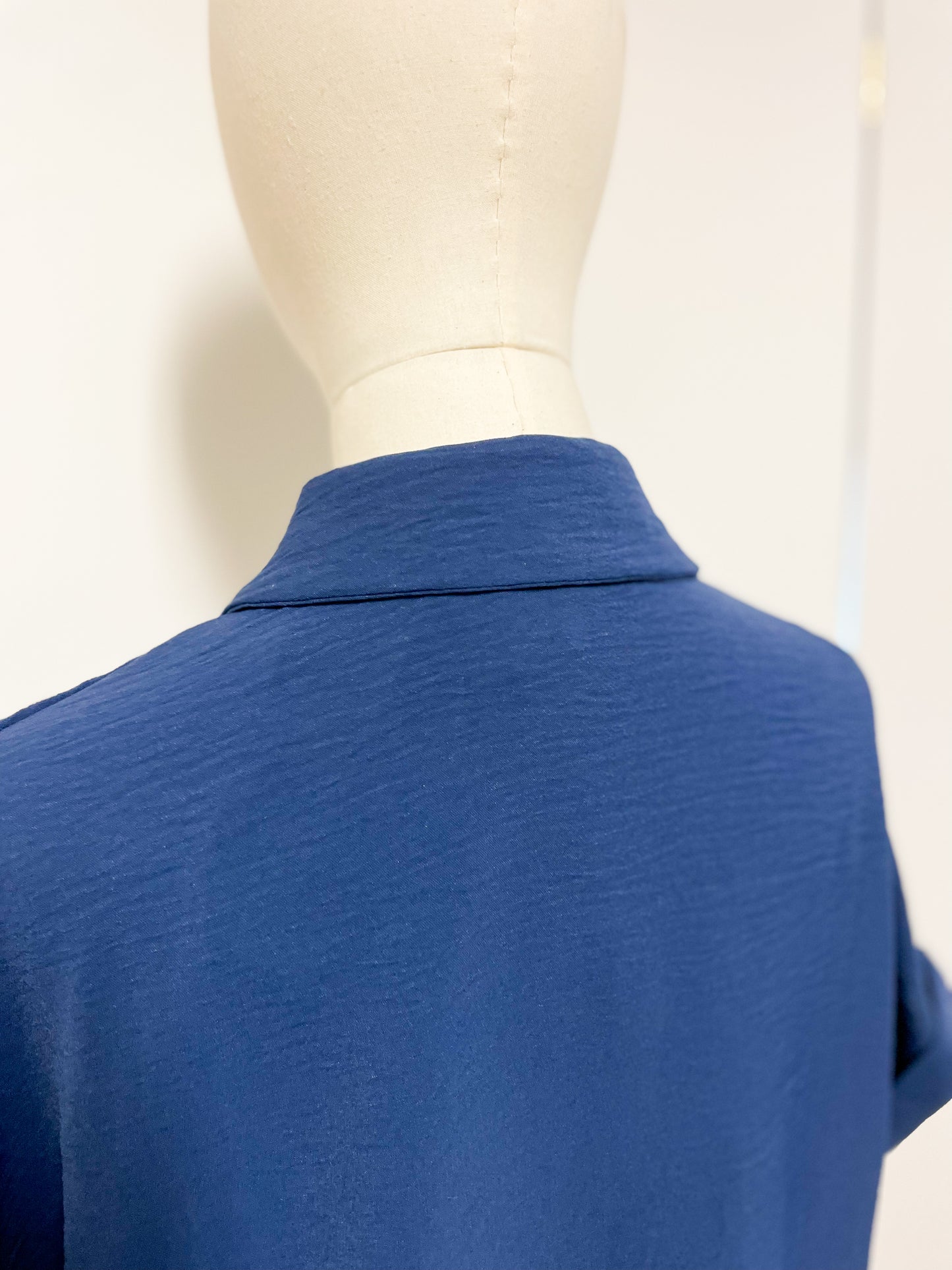 Navy Cropped Short Sleeved Blouse