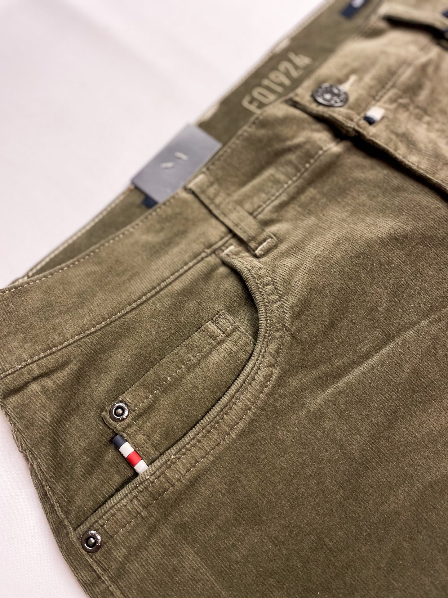 Olive Needle Cord Stretchy Trousers