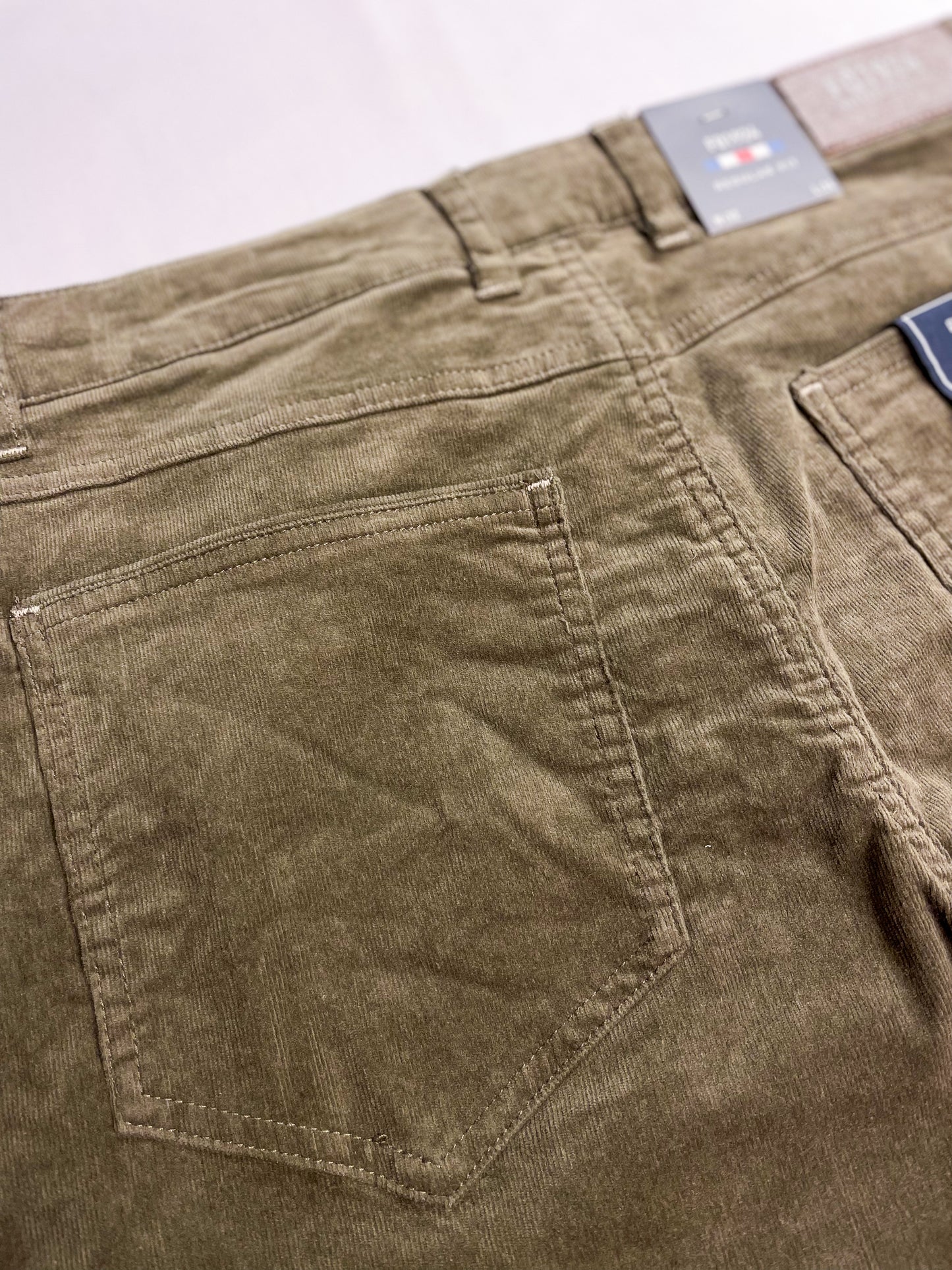 Olive Needle Cord Stretchy Trousers