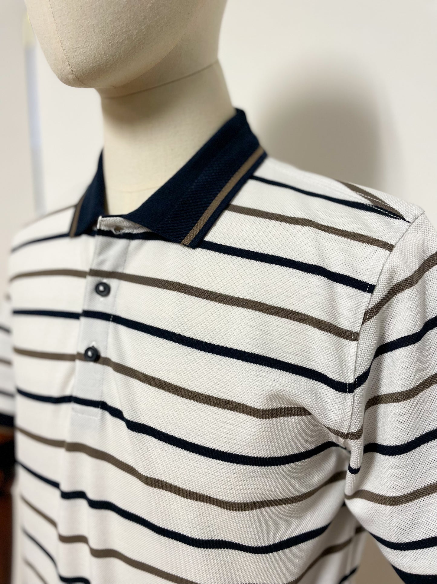 Navy and Taupe Stripe Polo