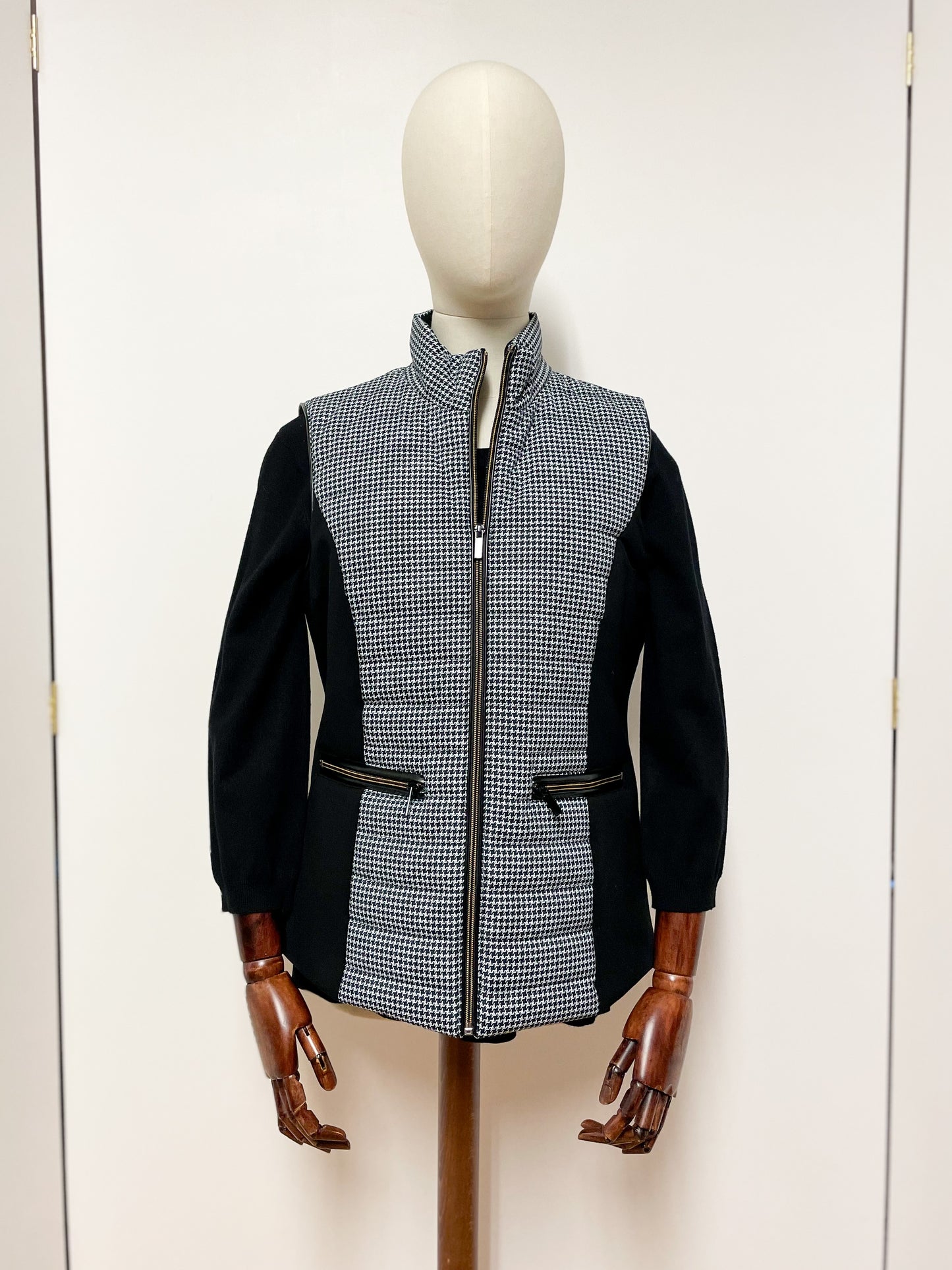 Black Dogtooth Padded Gilet