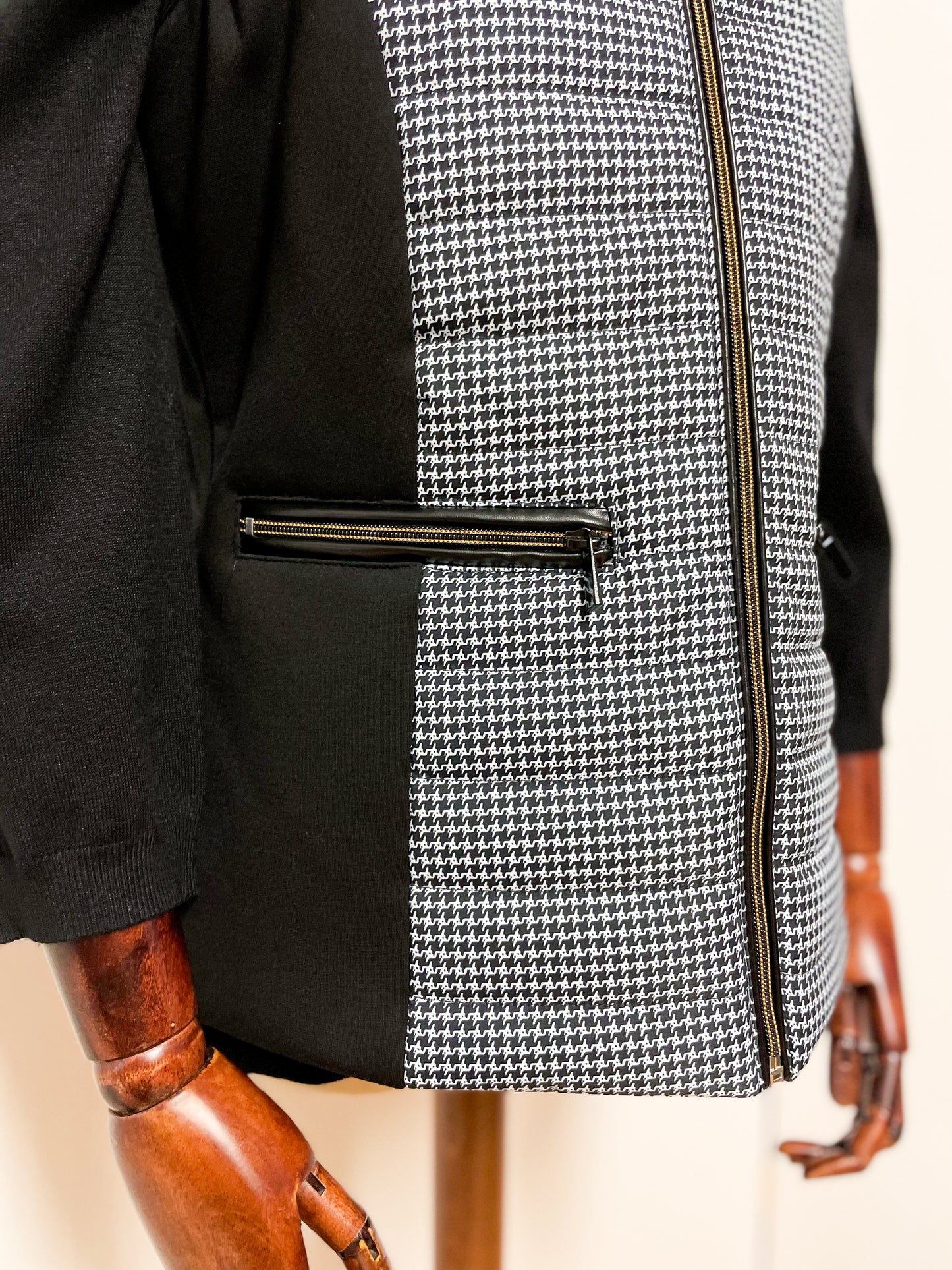 Black Dogtooth Padded Gilet