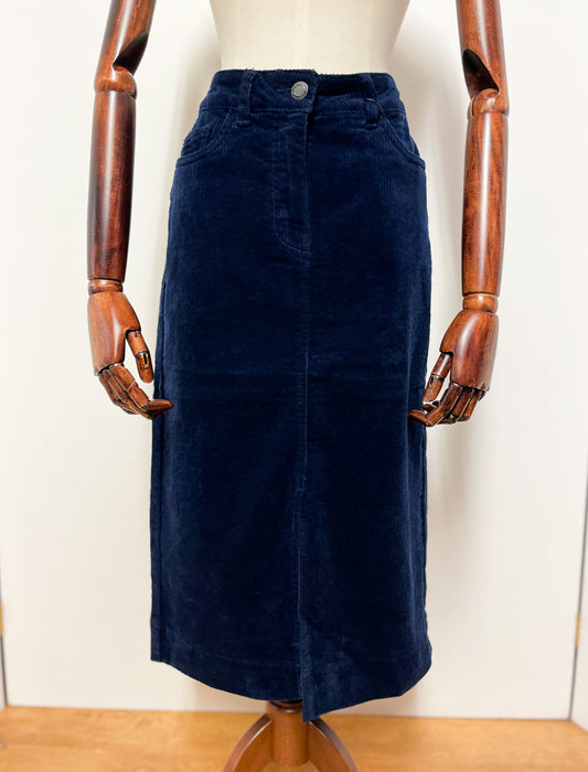 Navy Chunky Corduroy Midi Skirt