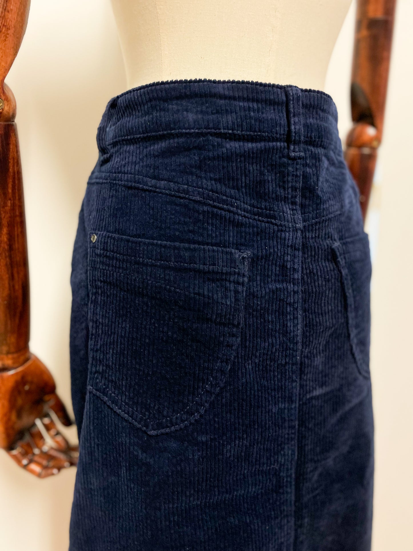 Navy Chunky Corduroy Midi Skirt