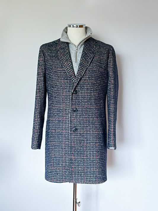 Navy Checked Overcoat