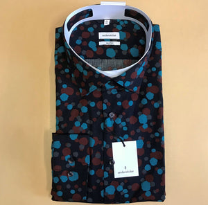 Navy and teal spotted shirt